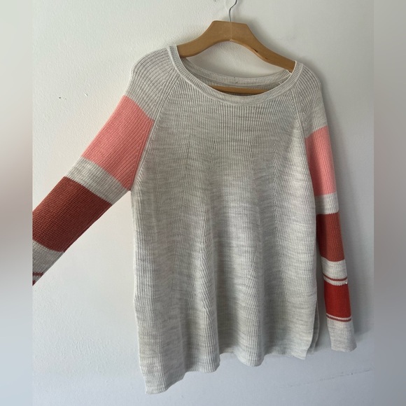Mersea Camden Striped Traveler Knit Sweater Sea Salt & Coral Rose Back Button - Picture 4 of 13